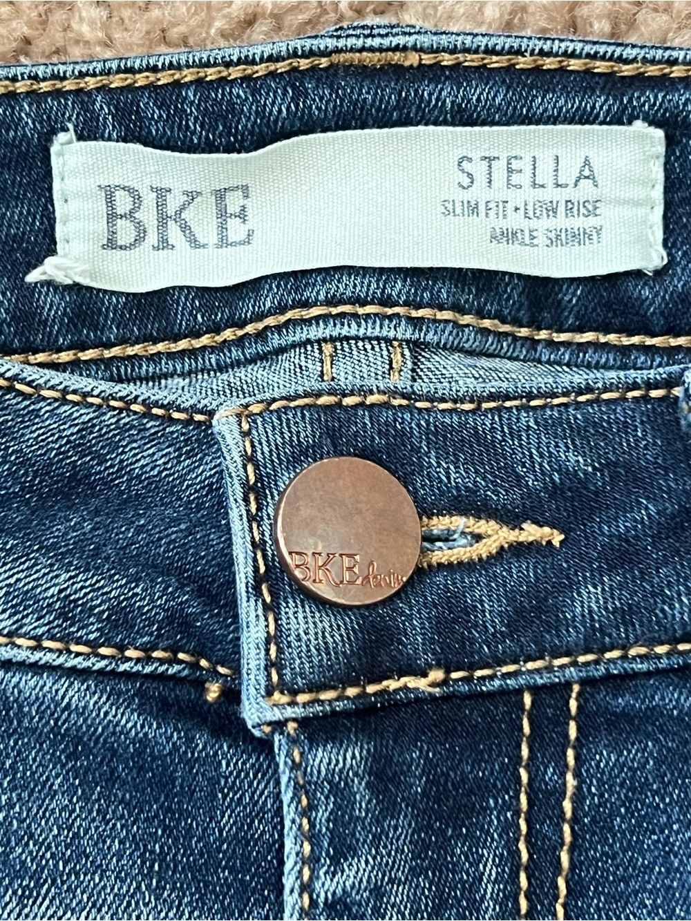 BKE Stella Low Rise Dark Blue Skinny Ankle Jeans with Distressed Hem - Picture 2 of 14